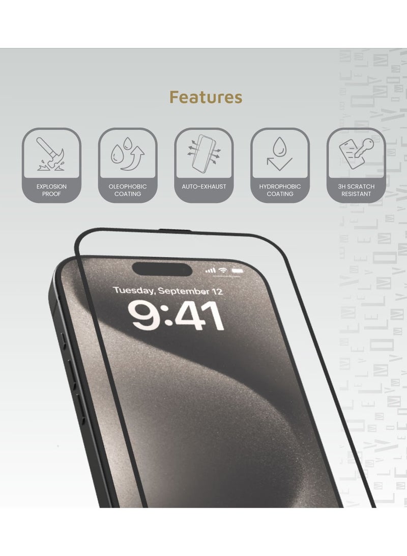 LEVELO iPhone 16 Pro Max Screen Protector 2.5D Silk Print HD Glass with Silicone Edge / Super Smooth & Responsive / Scratch Resistant Glass / Impact Resistance Protector - Clear - Image 2