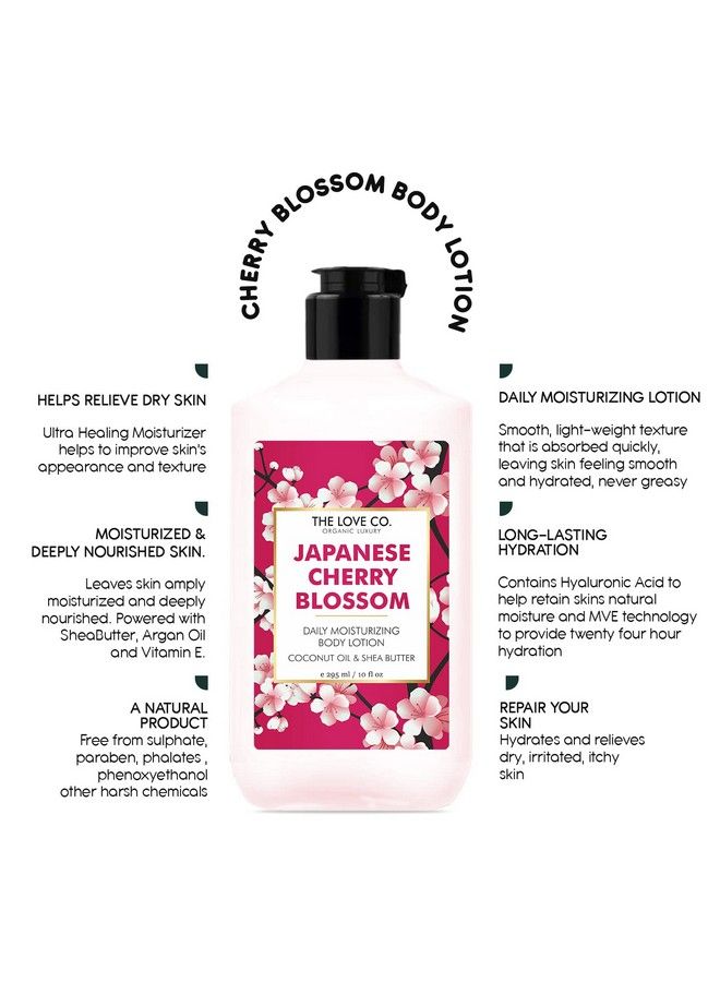 THE LOVE CO. غسول الجسم بأزهار الكرز اليابانية، غسول الجسم للبشرة الجافة، للنساء والرجال؛ لوشن الجسم للبشرة الجافة بزيت الجوجوبا وزبدة الشيا وفيتامين E 250 مل - Image 4