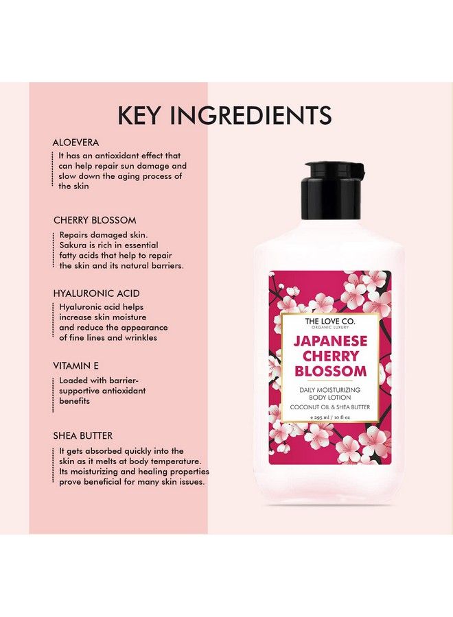THE LOVE CO. غسول الجسم بأزهار الكرز اليابانية، غسول الجسم للبشرة الجافة، للنساء والرجال؛ لوشن الجسم للبشرة الجافة بزيت الجوجوبا وزبدة الشيا وفيتامين E 250 مل - Image 5