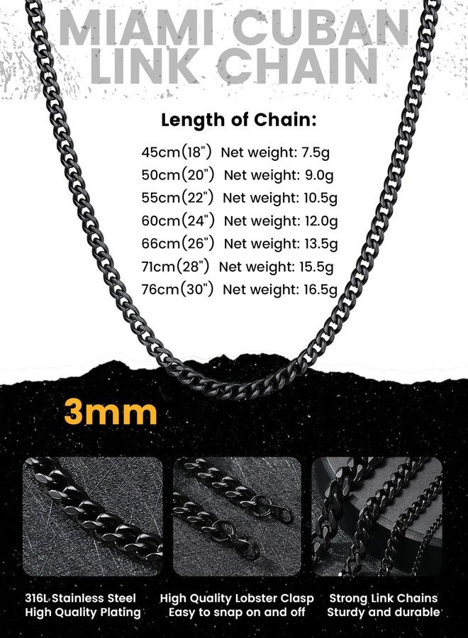 KeyStyle Black Curb Chains For Rapper, 3mm Cuban Link Necklace Gunmetal Basic Jewelry, 22 inches - Image 5