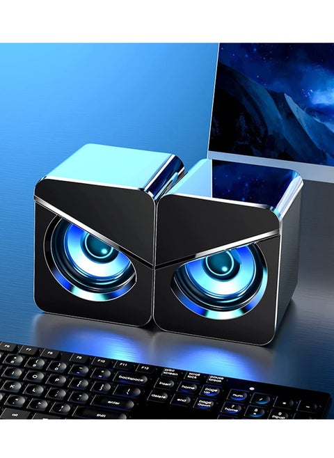 سماعات كمبيوتر سطح مكتب أنيقة، مكبر صوت صغير مزود بمنفذ USB مع صوت ستيريو، مكبرات صوت للكمبيوتر الشخصي، التحكم في مستوى الصوت للوسائط المتعددة، مكبر صوت بإضاءة LED، مكبر صوت مضخم صوت لشاشة الكمبيوتر الشخصي، الكمبيوتر المحمول، الألعاب، الهواتف الذكية