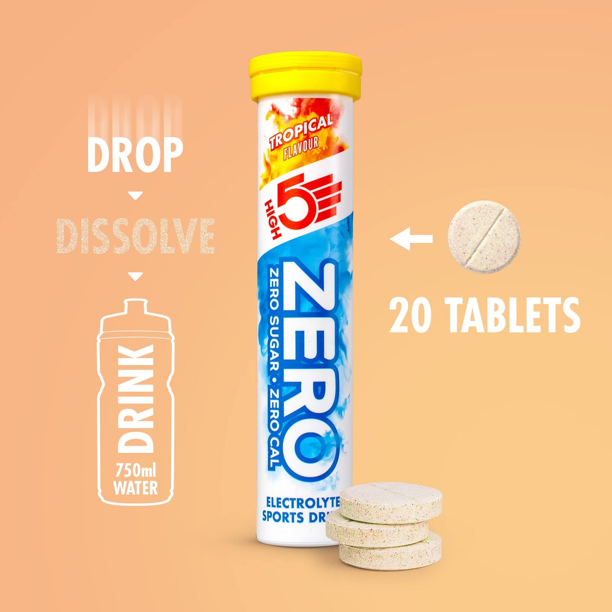 Zero Electrolyte Tablet - Hydration Tablets Enhanced With Vitamin C - 0 Calories & Sugar Free - Boost Hydration, Performance & Wellness - Tropical, 20 Tablets (20X, Pack Of 1)