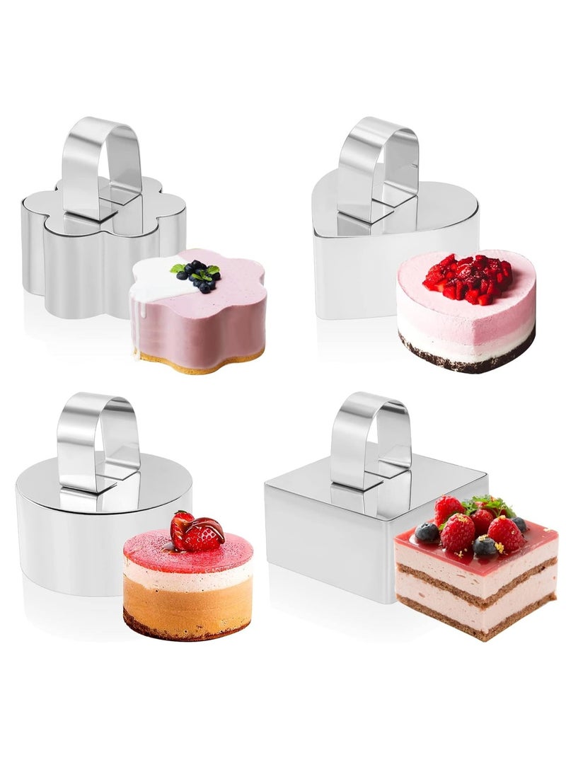 SYOSI 4 قطع حلقة كعكة حلقات موس حلقة طبخ من الفولاذ المقاوم للصدأ دائرة كعكة قالب كعكة مع شوك ، قالب تشيز كيك حلوى مصغرة مع دافع ورافعة حلقات طبخ للكرومبيت البيض المعجنات موس الحلويات - Image 1