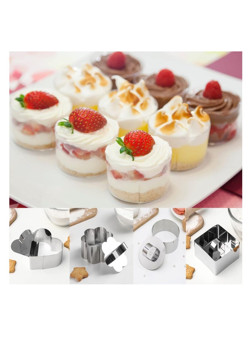 SYOSI 4 قطع حلقة كعكة حلقات موس حلقة طبخ من الفولاذ المقاوم للصدأ دائرة كعكة قالب كعكة مع شوك ، قالب تشيز كيك حلوى مصغرة مع دافع ورافعة حلقات طبخ للكرومبيت البيض المعجنات موس الحلويات - Image 2