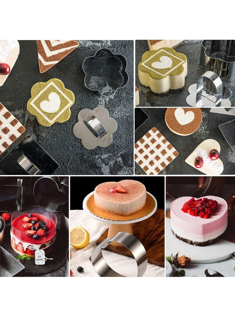 SYOSI 4 قطع حلقة كعكة حلقات موس حلقة طبخ من الفولاذ المقاوم للصدأ دائرة كعكة قالب كعكة مع شوك ، قالب تشيز كيك حلوى مصغرة مع دافع ورافعة حلقات طبخ للكرومبيت البيض المعجنات موس الحلويات - Image 3
