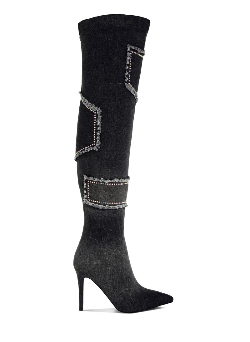 Rhinestones Knee High Denim Boots in Black - pzsku/ZE2222B2875E44EDF26B7Z/45/_/1731928169/eb647bbd-188e-43d8-8ed6-90221e41de1f