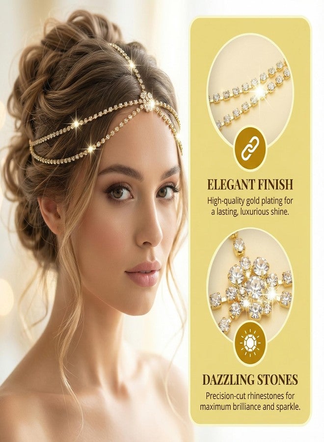 YAFIYGI Gold Headpiece Jewelry Jeweled Diamond and Crystal Head Chain for Women Rhinestone Headband Hair Piece Elegant Wedding Headchains Charming Hair Accessories and Decorative Pieces - Image 2