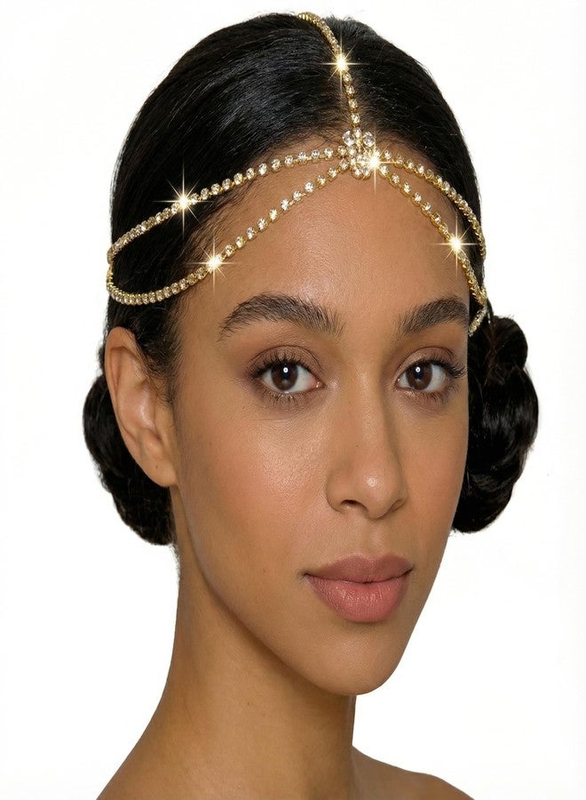 YAFIYGI Gold Headpiece Jewelry Jeweled Diamond and Crystal Head Chain for Women Rhinestone Headband Hair Piece Elegant Wedding Headchains Charming Hair Accessories and Decorative Pieces - Image 1