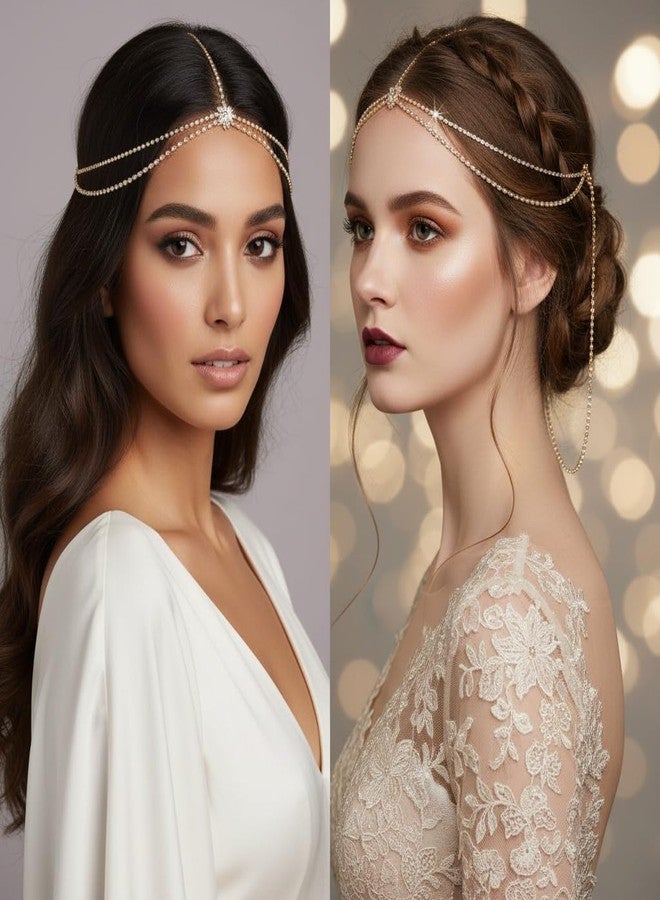 YAFIYGI Gold Headpiece Jewelry Jeweled Diamond and Crystal Head Chain for Women Rhinestone Headband Hair Piece Elegant Wedding Headchains Charming Hair Accessories and Decorative Pieces - Image 5