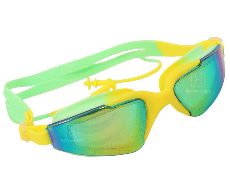 Spanker Aqua Wide View Swim Goggles with Ear Plugs, UV Protection No Leaking Anti Fog Lens Swimming Glasses for Adult Women Men and Youth ,Green Multi SSTP - Image 1