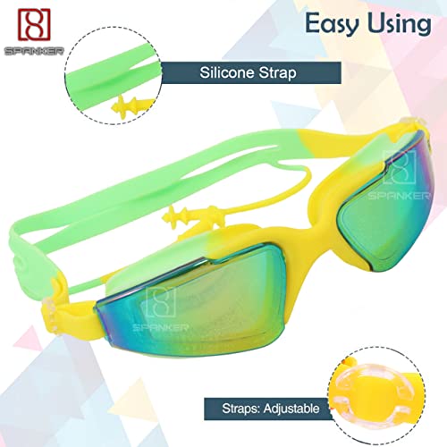 Spanker Aqua Wide View Swim Goggles with Ear Plugs, UV Protection No Leaking Anti Fog Lens Swimming Glasses for Adult Women Men and Youth ,Green Multi SSTP - Image 3