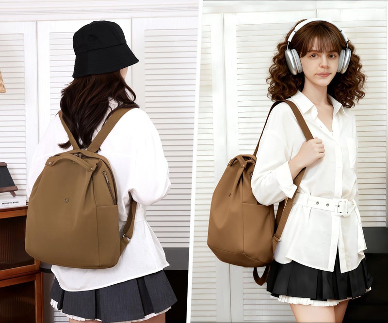 Nawoshow Mini Nylon Women Backpacks,Small Ladies backpacks Casual Lightweight Shopping Travel Daypack (Brown) - Image 2