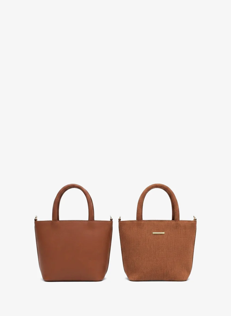 Viny Brown Viny Women's 3-Piece Tote Bag Set – Faux Leather Handbag with Detachable Crossbody Strap – Work, Travel & Everyday Use – Navy Blue, Tan, Black, Grey, Apricot, Brown for Women | Best Price UAE