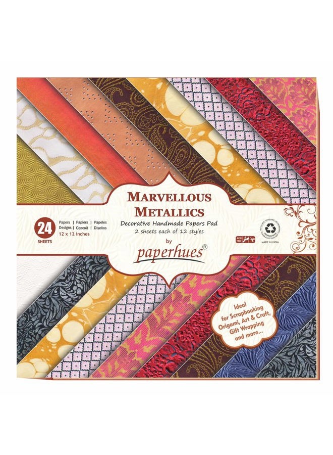 Paperhues ورق سكربوك معدني رائع 12 × 12 بوصة، 24 ورقة - Image 1