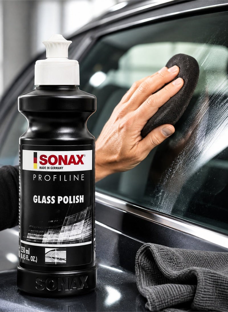 SONAX Profiline Glass Polish 250ml Car Glass Scratch Remover Polish, Windshield Water Spot Cleaner, Glass Surface Restoration Compound for Car Windows Windshield Mirrors and Automotive Glass Care - Image 1