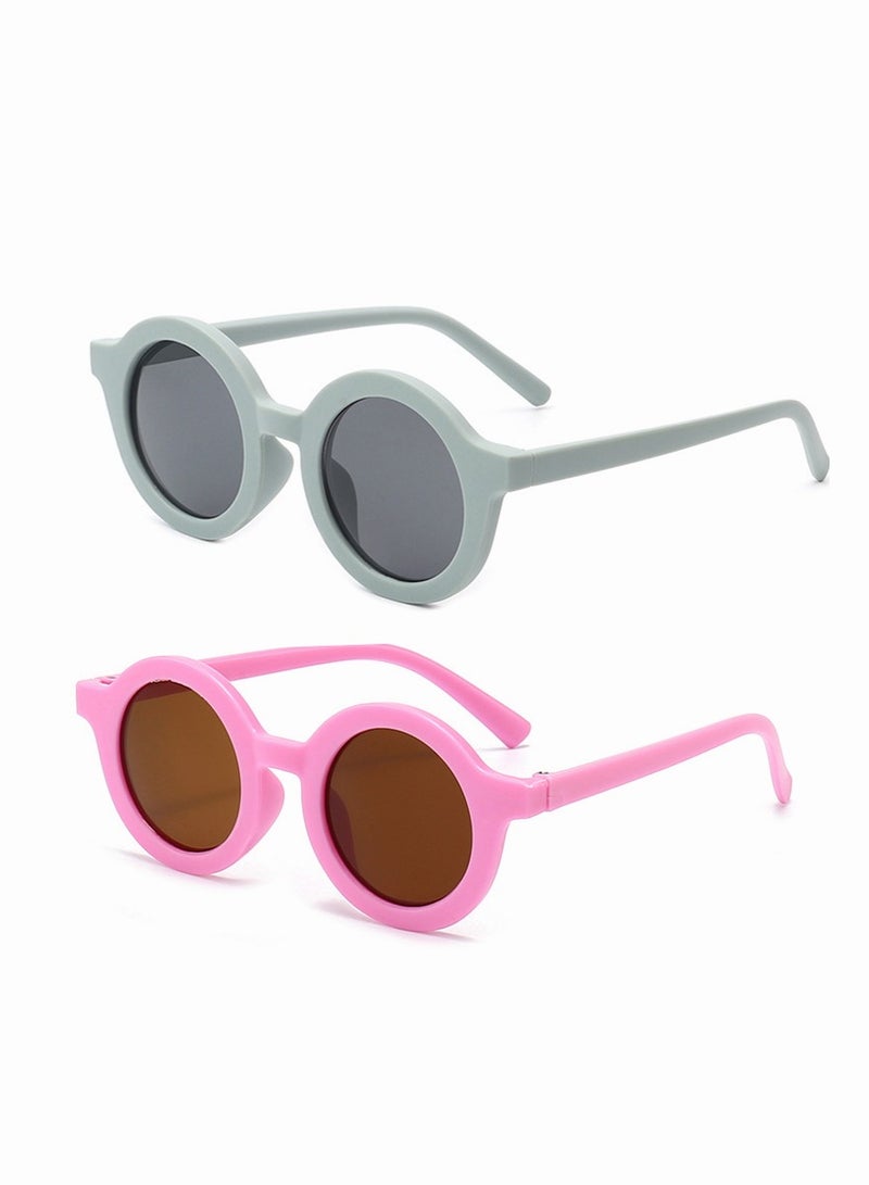 Kids Sunglasses Retro lovely Round Sunglasses for Kids Girls Boys Sunnies UV400 Protection Sun Glasses Flexible Frame for Girls Boys Age 2-10 Morandi Sunglasses Fashion Beach Holiday (Blue+Purple) - Image 1