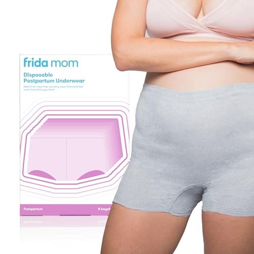 Frida Mom Womens Postpartum Underwear Disposable Boyshort Underwear Seamless with Stretchy Support Postpartum Essentials Size Petite Waist 2334 Stretched 8 Count Feminine Care Grey