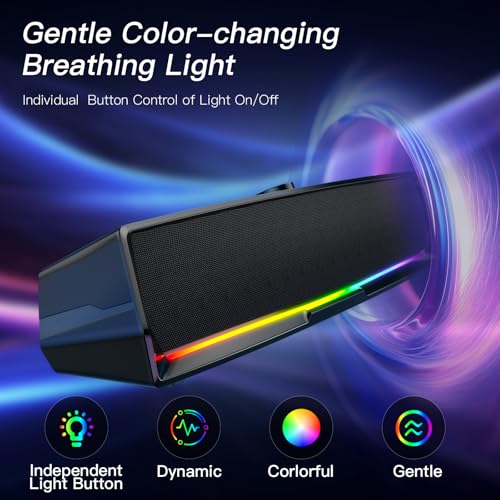LENRUE Computer Speakers for Desktop,PC Speakers Gaming Sound bar with Colorful Light,USB Speaker With Bluetooth for PCs Desktop Laptop Tablets,Wired Bluetooth Speaker for Phones(Type-C Adapter Included) - Image 4