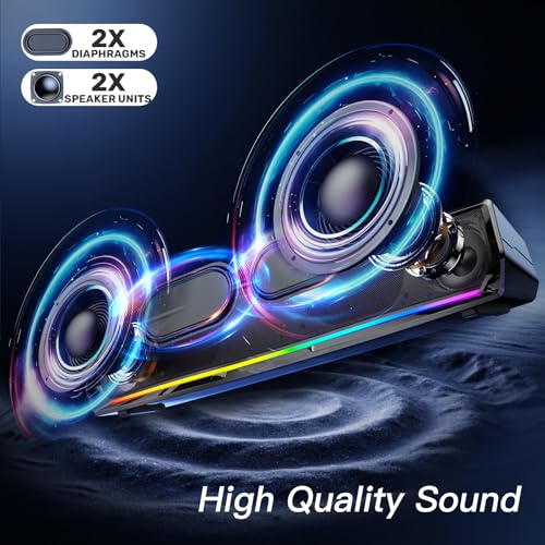 LENRUE Computer Speakers for Desktop,PC Speakers Gaming Sound bar with Colorful Light,USB Speaker With Bluetooth for PCs Desktop Laptop Tablets,Wired Bluetooth Speaker for Phones(Type-C Adapter Included) - Image 2