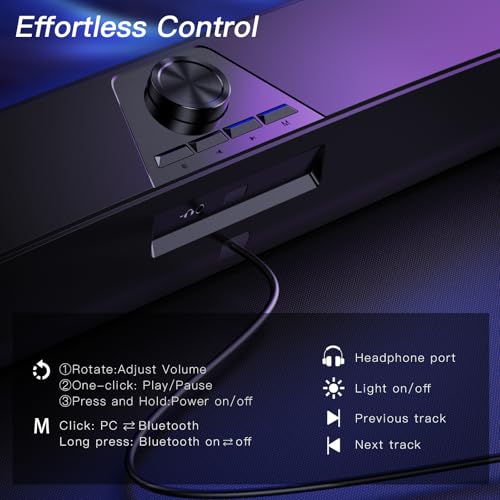 LENRUE Computer Speakers for Desktop,PC Speakers Gaming Sound bar with Colorful Light,USB Speaker With Bluetooth for PCs Desktop Laptop Tablets,Wired Bluetooth Speaker for Phones(Type-C Adapter Included) - Image 5