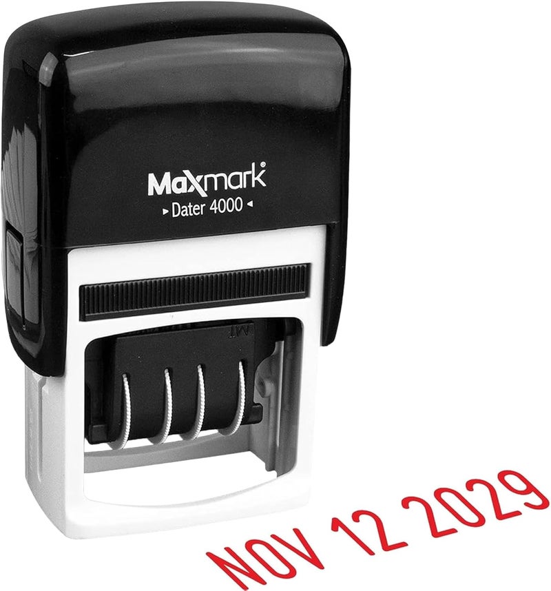 ماكس مارك MaxMark Dater 4000، ختم تاريخ يعمل بنفسه – لون أحمر - Image 1