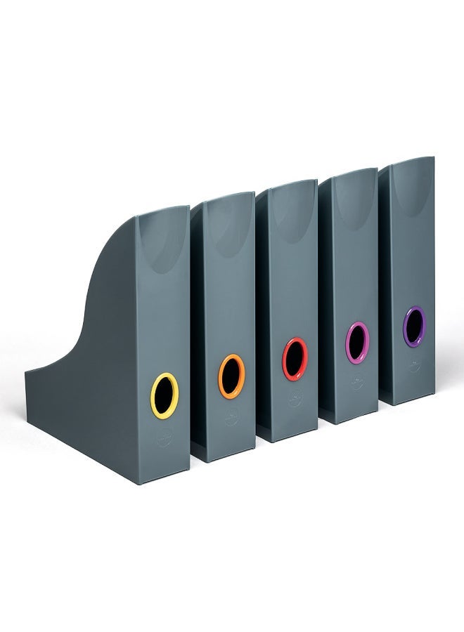 Durable Magazine Holder Set (5 Pieces, Gray) for Desk, Office, Home Organization - Image 1