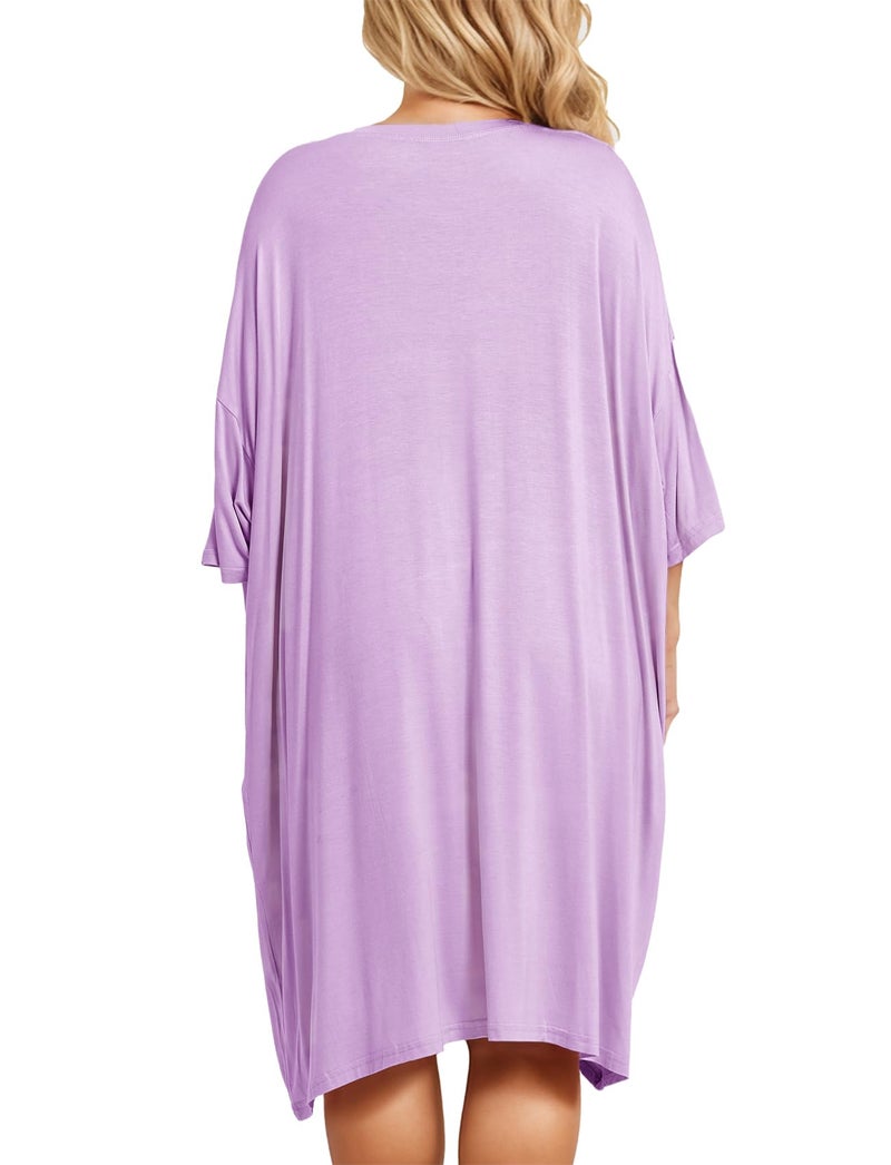 KFUBUO Oversized Pajamas Dress Shirts for Women Plus Size Nightgowns Sleep T Purple Sleepwear With Pocket Fit Maternity Fit S-5XL - Image 2