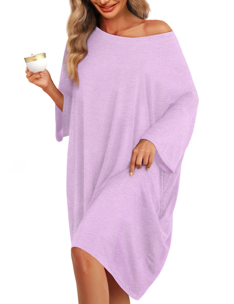 KFUBUO Oversized Pajamas Dress Shirts for Women Plus Size Nightgowns Sleep T Purple Sleepwear With Pocket Fit Maternity Fit S-5XL - Image 1