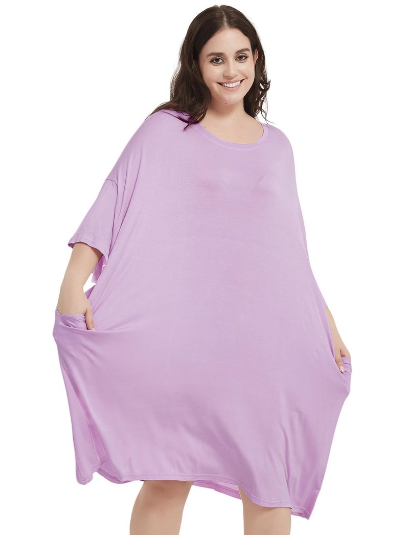 KFUBUO Oversized Pajamas Dress Shirts for Women Plus Size Nightgowns Sleep T Purple Sleepwear With Pocket Fit Maternity Fit S-5XL - Image 4