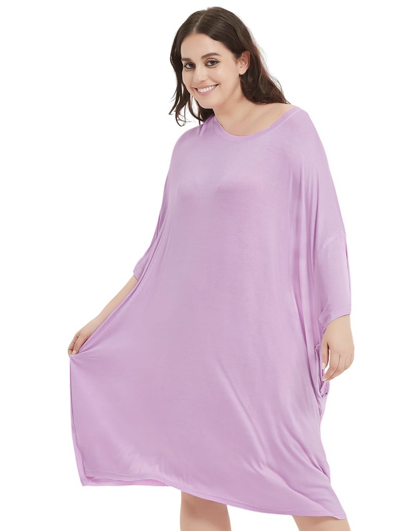 KFUBUO Oversized Pajamas Dress Shirts for Women Plus Size Nightgowns Sleep T Purple Sleepwear With Pocket Fit Maternity Fit S-5XL - Image 5