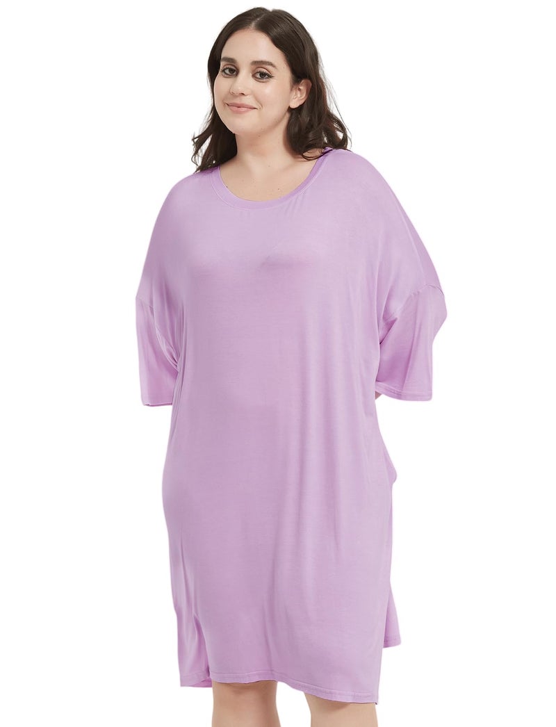 KFUBUO Oversized Pajamas Dress Shirts for Women Plus Size Nightgowns Sleep T Purple Sleepwear With Pocket Fit Maternity Fit S-5XL - Image 3