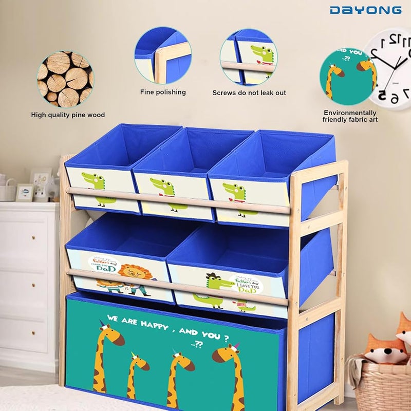 DAYONG 6-Bin Toy Storage Organizer, Wood Toy Chest for Children Design & Store, Kids Toy Storage Bins for Playroom, Bedroom, Closet, Home (Blue) - Image 3