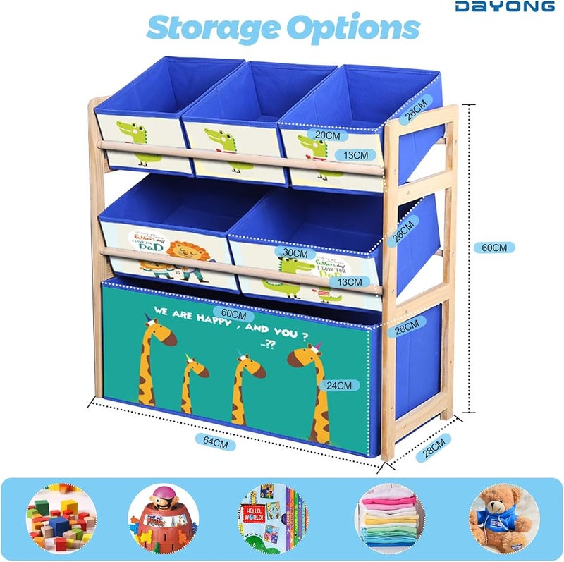 DAYONG 6-Bin Toy Storage Organizer, Wood Toy Chest for Children Design & Store, Kids Toy Storage Bins for Playroom, Bedroom, Closet, Home (Blue) - Image 2