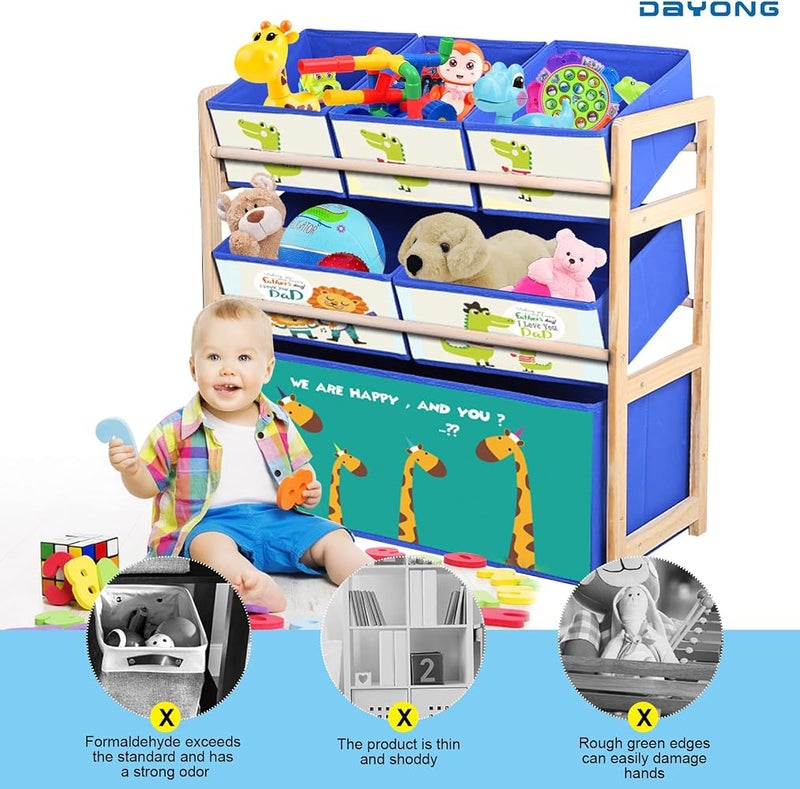 DAYONG 6-Bin Toy Storage Organizer, Wood Toy Chest for Children Design & Store, Kids Toy Storage Bins for Playroom, Bedroom, Closet, Home (Blue) - Image 5