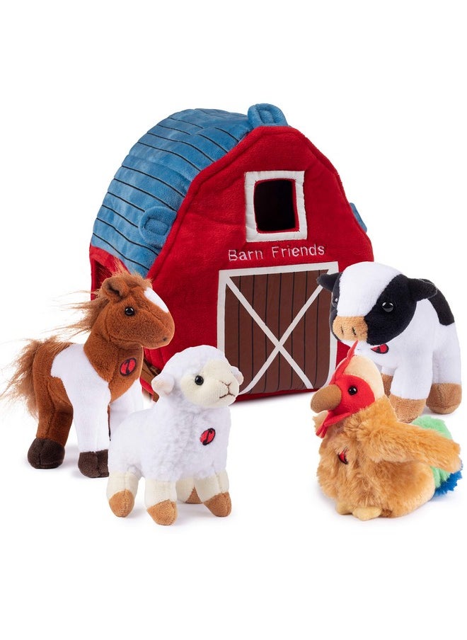 Plush Creations Talking Plush Farm Animals For Toddlers With A Plush Barn House Carrier, Animal Farm Set Includes 4 Soft Cuddly Plush Stuffed Animals, A Plush Cow Plush Horse Plush Lamb Plush Rooster  - Image 1