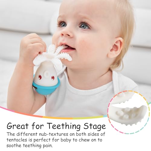 Mombella Teething Toys 3-6 Months, Mombella Octopus Teethers for Babies 6-12 Months, Soft Silicone Baby Teething Toys 12-18 Month Old, Baby Chew Toys, Squeaky Infant Teether Toys, Easy to Hold, Blue - Image 3