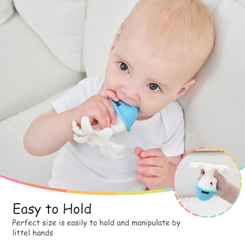 Mombella Teething Toys 3-6 Months, Mombella Octopus Teethers for Babies 6-12 Months, Soft Silicone Baby Teething Toys 12-18 Month Old, Baby Chew Toys, Squeaky Infant Teether Toys, Easy to Hold, Blue - Image 2