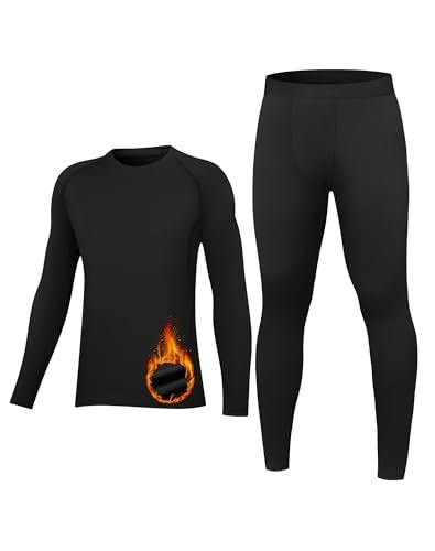 HovSiyla Youth Thermal Base Layer Set Fleece Lined Undershirt Unisex Athletic Shirt Kids Pants for Ski Black S - Image 1