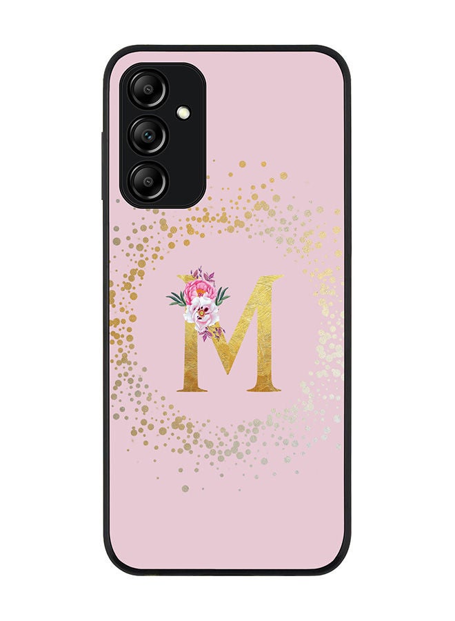 Stylizedd حافظة حواف سوداء متينة لهاتف سامسونج جالاكسي M14 5G - حافظة مرنة من المطاط مع حواف مضادة للسقوط - تصميم مخصص بحرف أولي ونمط زهور - M (وردي) - Image 1