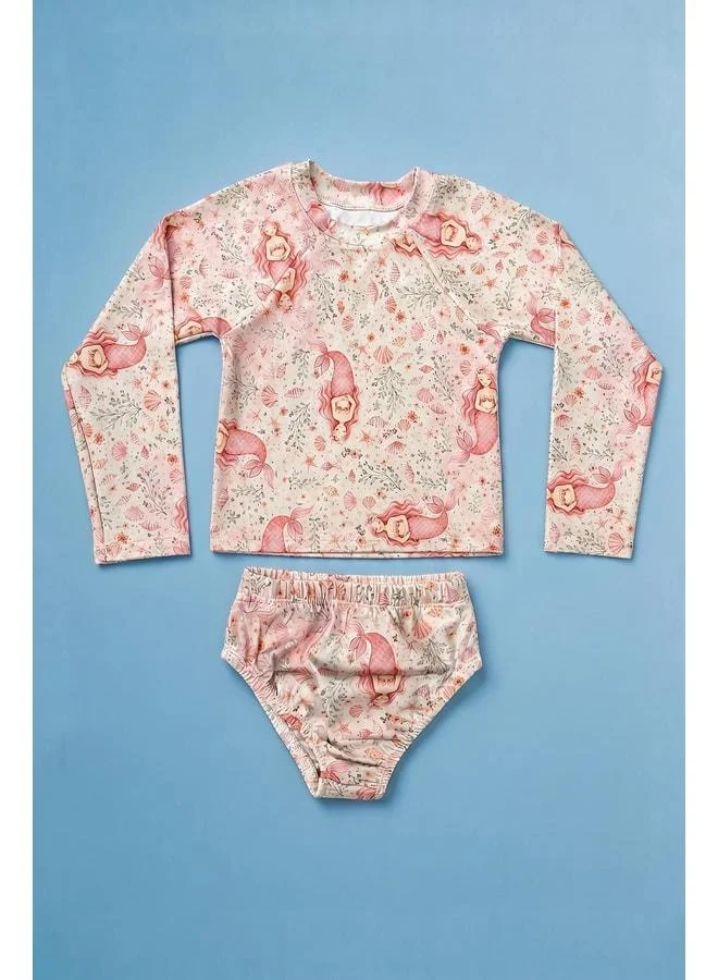 Perendi Girls' Sun Protection Patterned Swimsuit Set