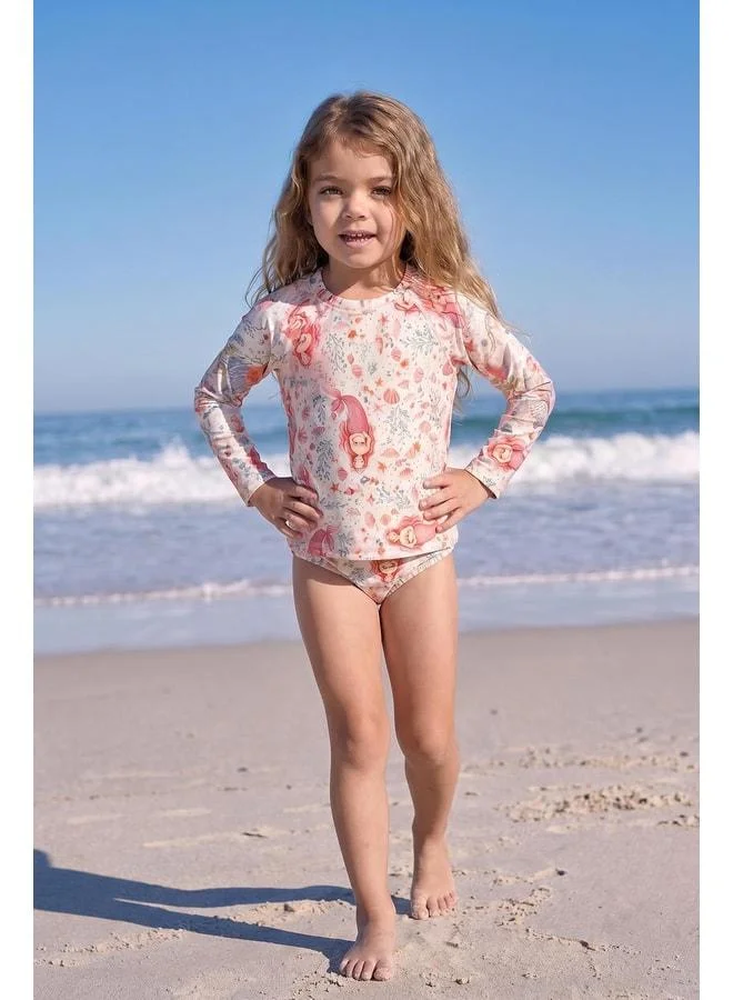 Perendi Girls' Sun Protection Patterned Swimsuit Set