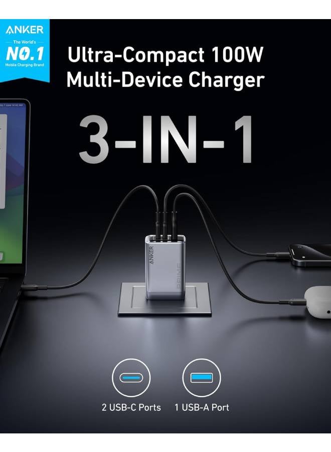 Anker Prime Charger, 100W 3-Port GaN USB C Charger Block, Foldable and Compact for MacBook, iPad, iPhone 17/iPhone Series, Galaxy S24/S23, and More - Image 2