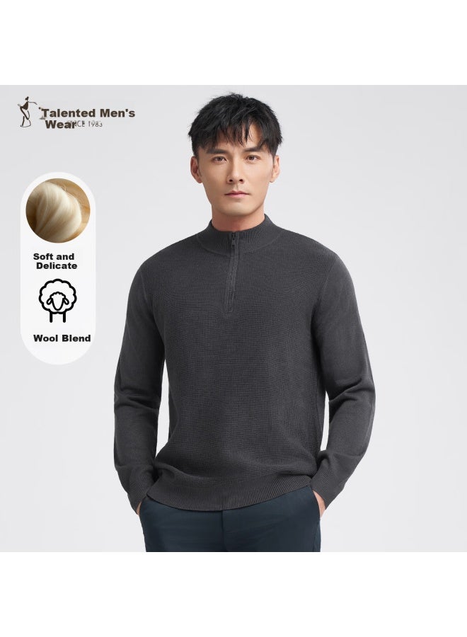 Tries Men's Colorblock Stand Collar Autumn Winter Warm Wool Blend Soft Knit Sweater Zip-up Jacket Versatile - Image 1