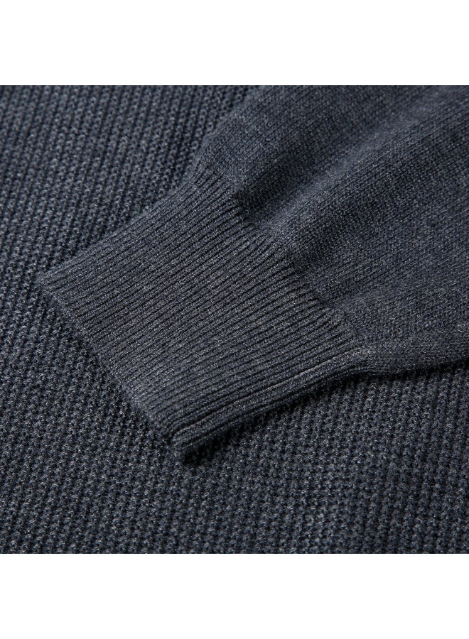 Tries Men's Colorblock Stand Collar Autumn Winter Warm Wool Blend Soft Knit Sweater Zip-up Jacket Versatile - Image 4