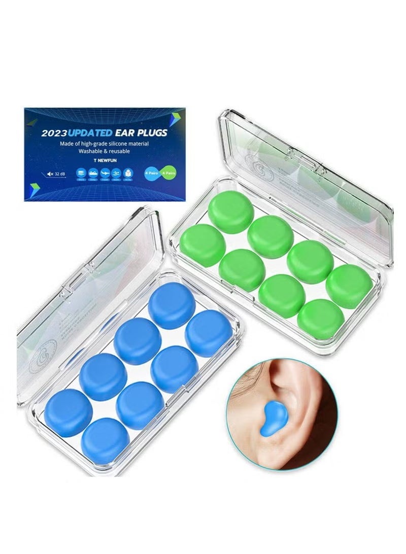 Ear Plugs for Sleep and Swimming 8 Pairs Of Reusable Silicone Molded Noise Canceling Ear Plugs - Image 1