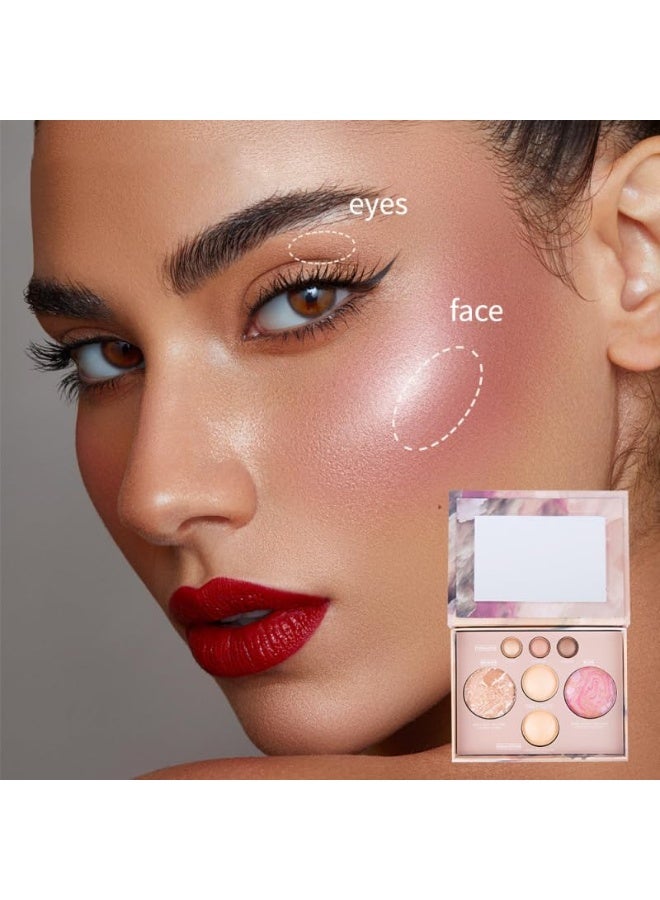 All in One Baked Palette Makeup Set, Cosmetic Make Up Baked Starter Kit, Includes Blush, Bronzer, 2 Highlighters and 3 Eyeshadows, Makeup Kit Gift for Women - Image 5