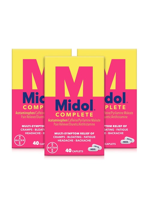 Midol Complete Menstrual Pain Relief Caplets with Acetaminophen for Menstrual Symptom Relief 40 Count Pack of 3