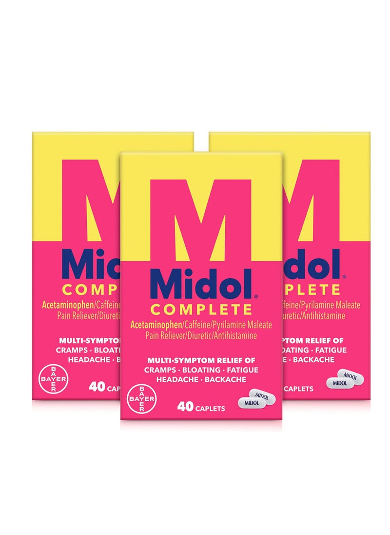 Midol - Midol Complete Menstrual Pain Relief Caplets with Acetaminophen for Menstrual Symptom Relief 40 Count Pack of 3 - Image 1