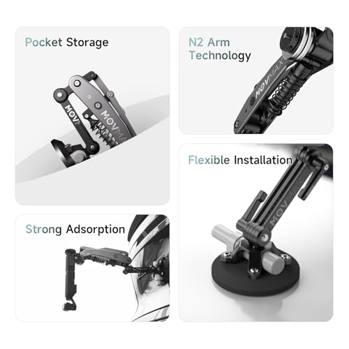 MOVMAX Blade Arm for DJI Pocket 4/3,insta360/Gopro Hero, Suction Cup Camera Mount with 1/4 Screw, DJI Osmo Pocket 3 Accessories Car Mount - Image 4