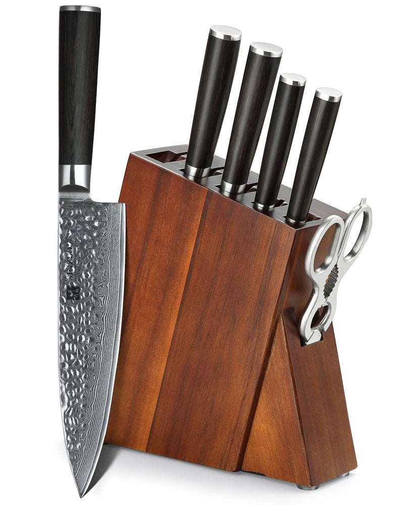 XINZUO Damascus 7-Piece Kitchen Chef Knife Block Set,Professional Sharp Cutting Knife Set with Block,Pakkawood Handle,Chef Gift Box - Image 1
